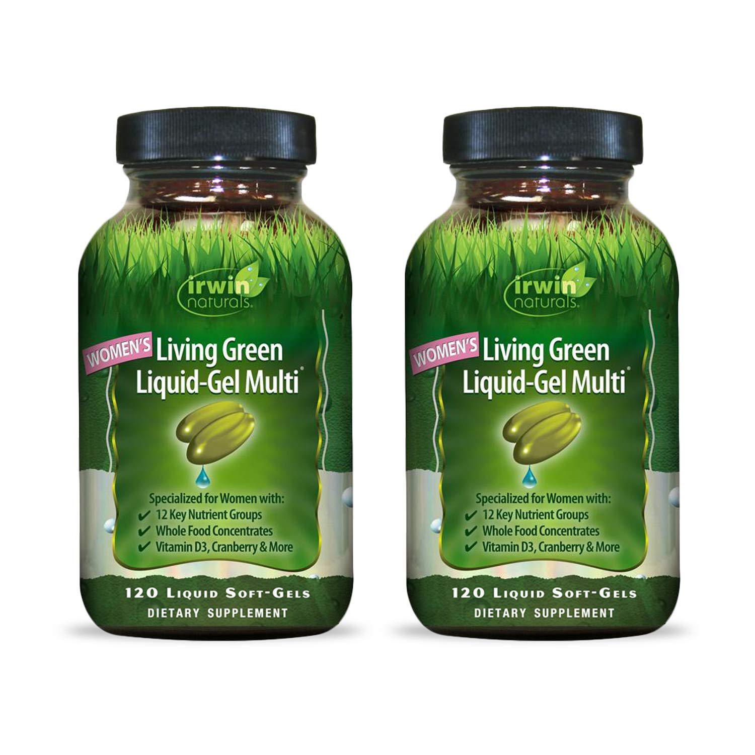 Irwin Naturals Women's Living Green Liquid-Gel Multi Vitamin - 70 Essential Nutrients, Full-Spectrum Vitamins, Wholefood Blend - Targeted Adrenal & Brain Support - 120 Liquid Softgels