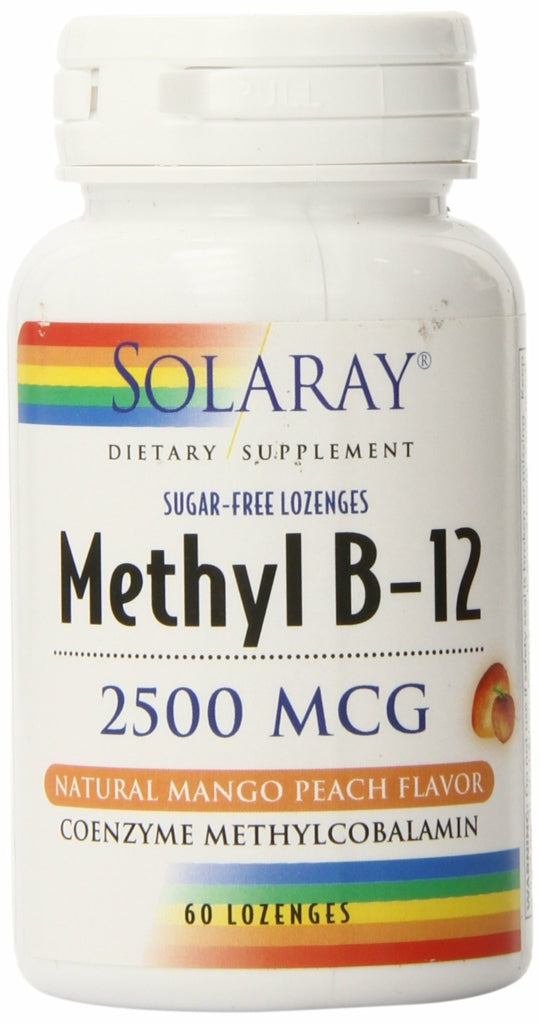 Solaray High Potency Methyl B-12, Natural Mango Peach, 2, 500 Mcg, 60 Lozenges