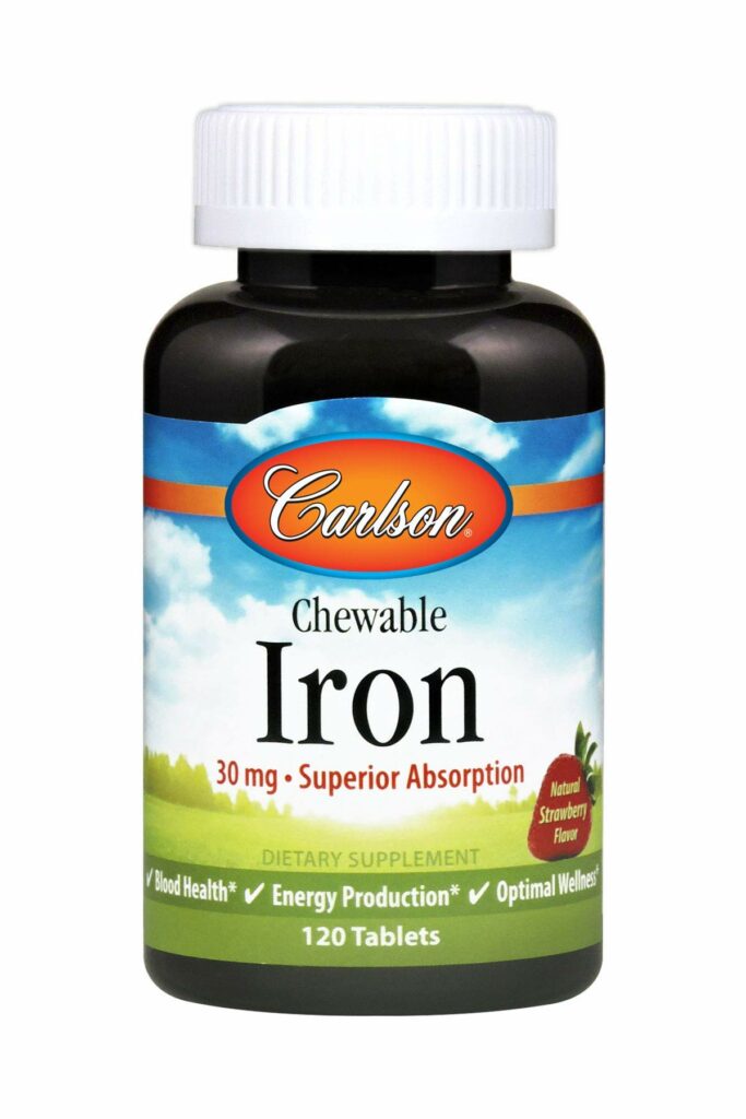 Carlson Labs Chewable Iron, 30 Mg, Superior Absorption, Blood Health, Natural Strawberry Flavor