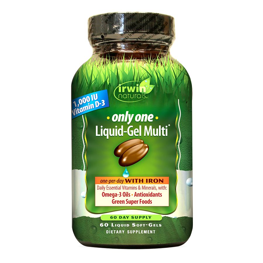 Irwin Naturals Only One Liquid-Gel Multi With Iron Daily Essential Vitamins, Minerals, Antioxidants, Omega-3s And Green Super Foods - 60 Liquid Softgels