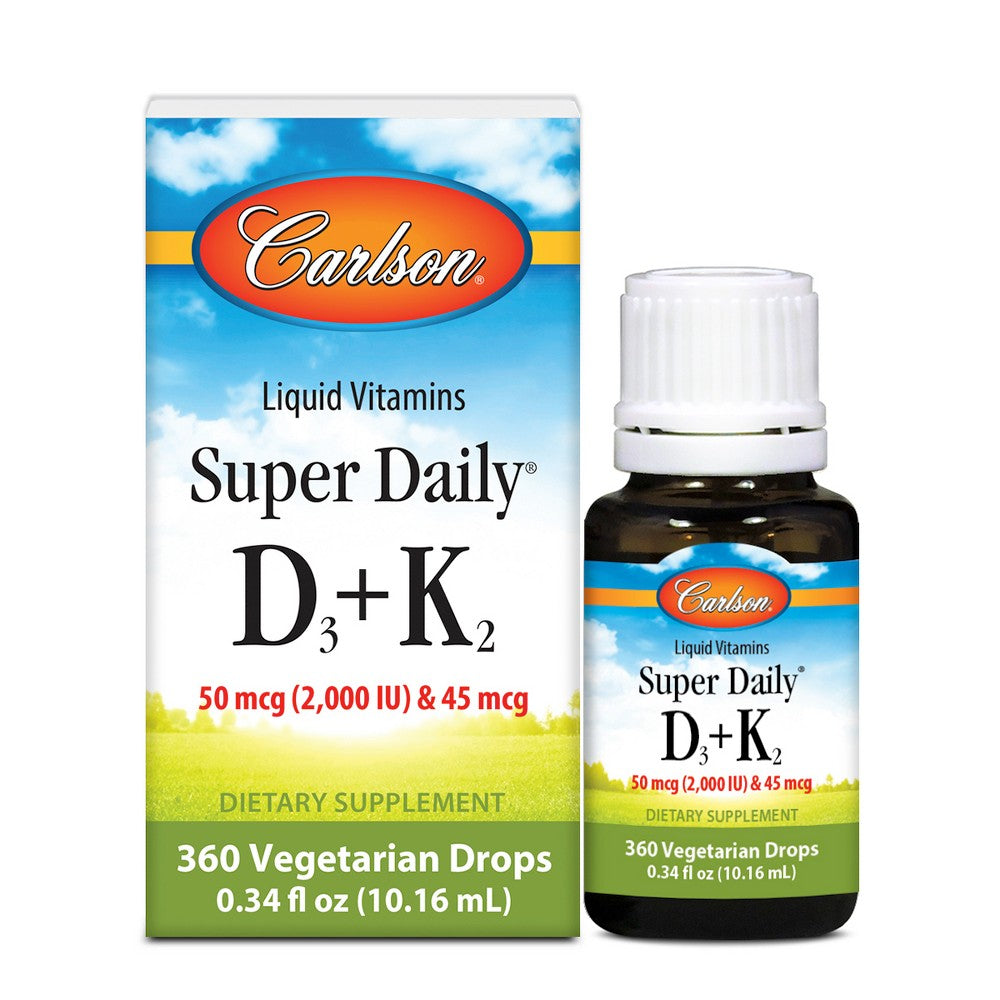Carlson Labs Super Daily D3+K2, 50 Mcg (2000 IU) & 45 Mcg, Liquid Vitamins D & K, Vegetarian, Unflavored