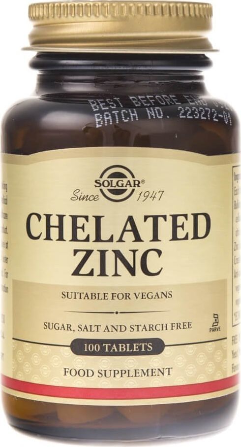 Solgar Chelated Zinc Dietary Supplement, 100 Tablets