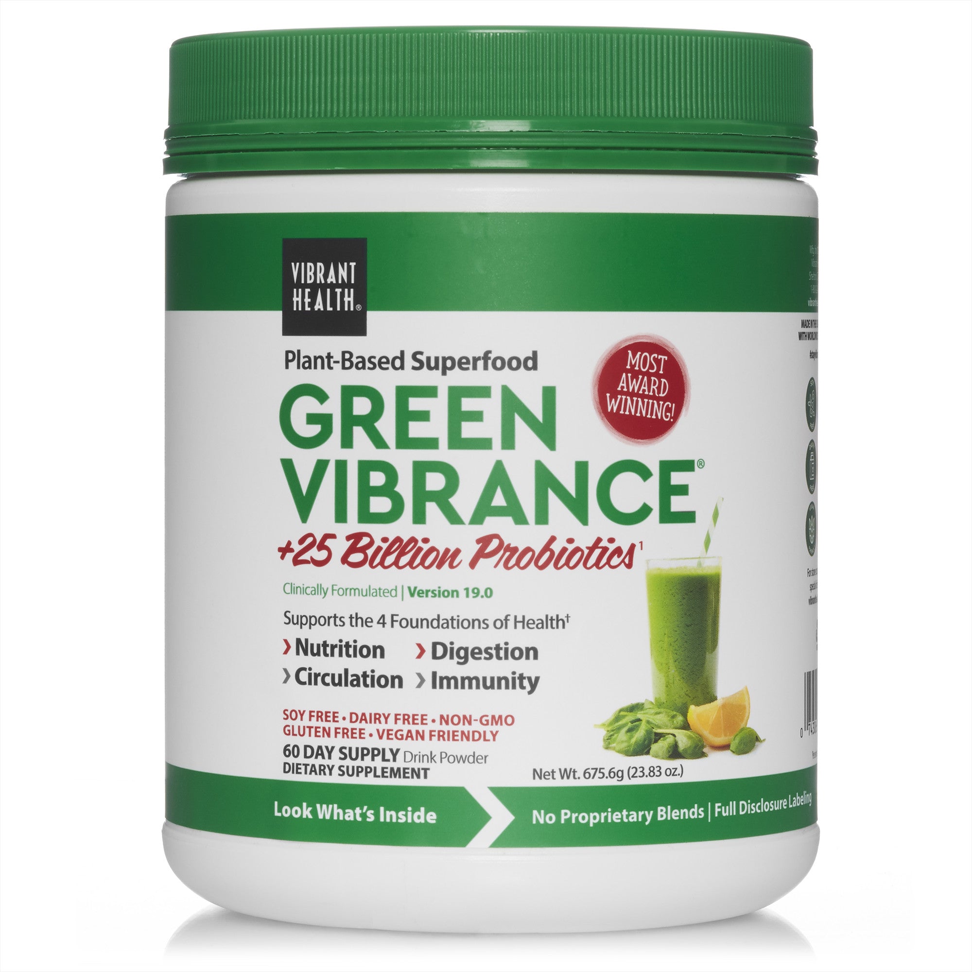 Vibrant Health Green Vibrance Plant Based Superfood 60 Days Drink Powder, 23.83 Ounce