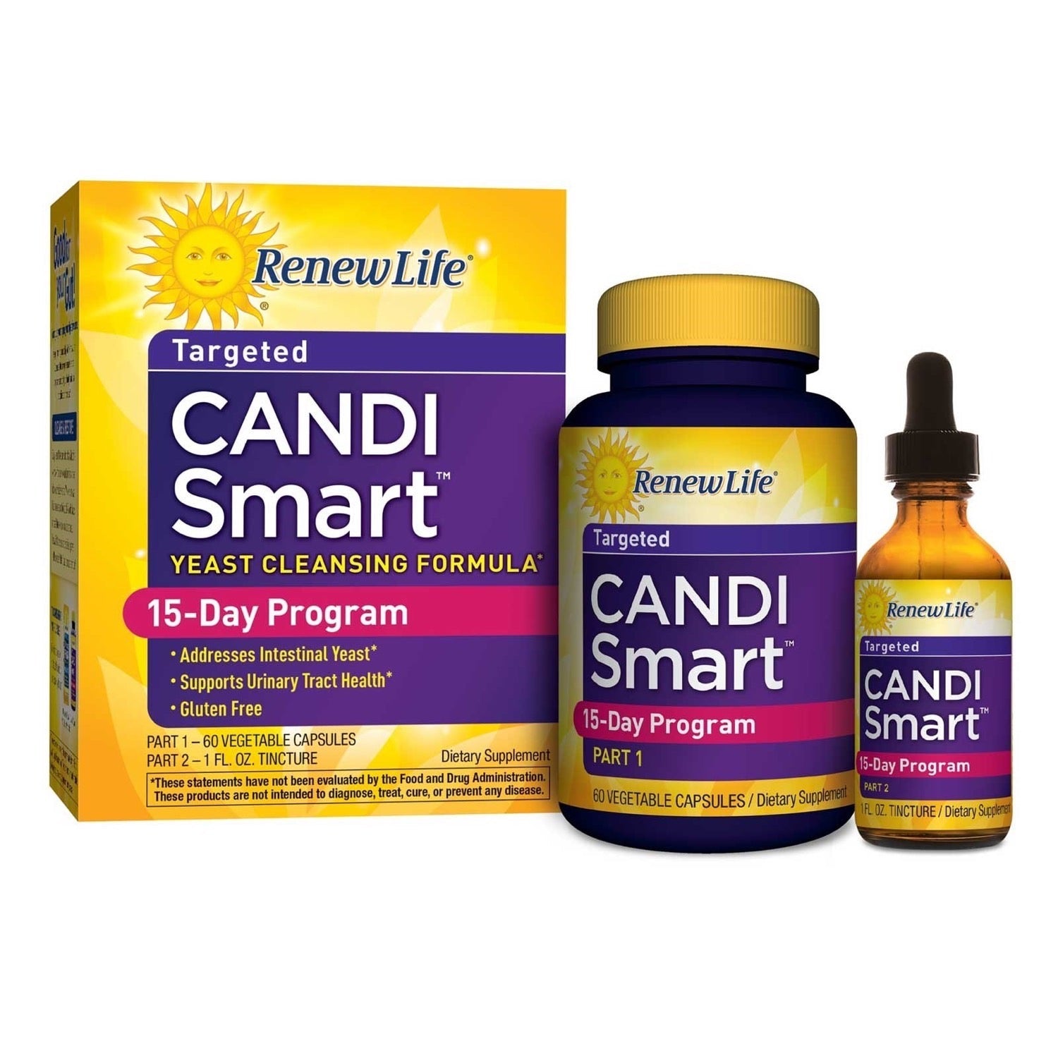 Renew Life Re Adult Cleanse - CandiSmart - 15-Day Yeast Cleansing Program - 2-Part Kit - Gluten & Dairy Free - 60 Vegetarian Capsules + 1 Fl. Oz. Tincture