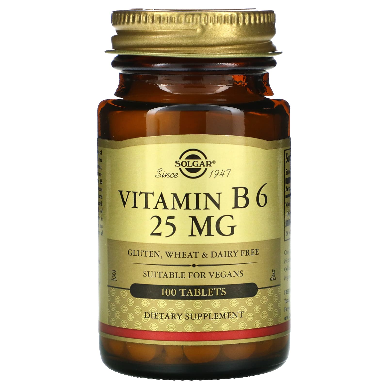 Solgar Vitamin B6 25 Mg, 100 Tablets - Supports Energy Metabolism