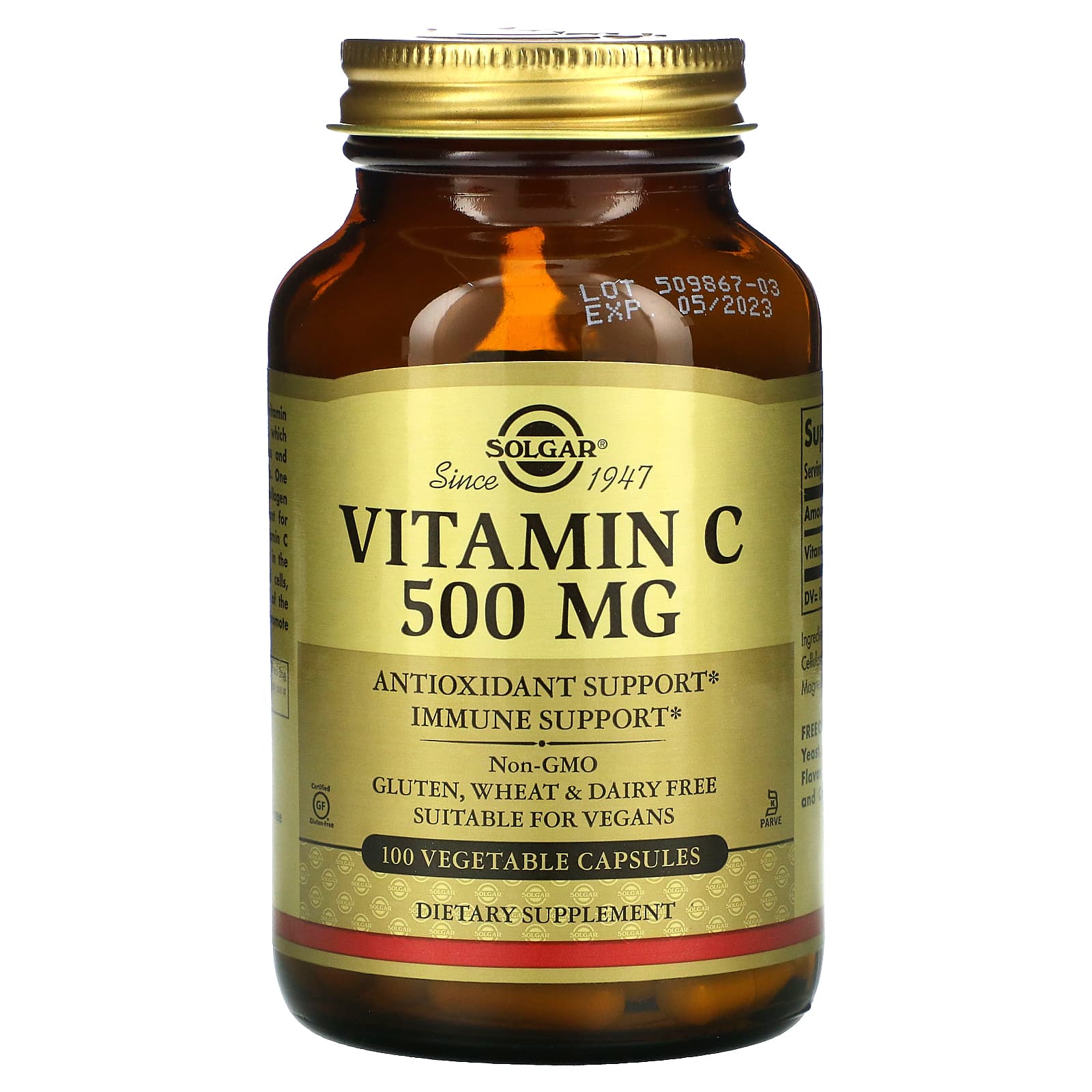 Solgar Vitamin C 500 Mg, 100 Vegetable Capsules