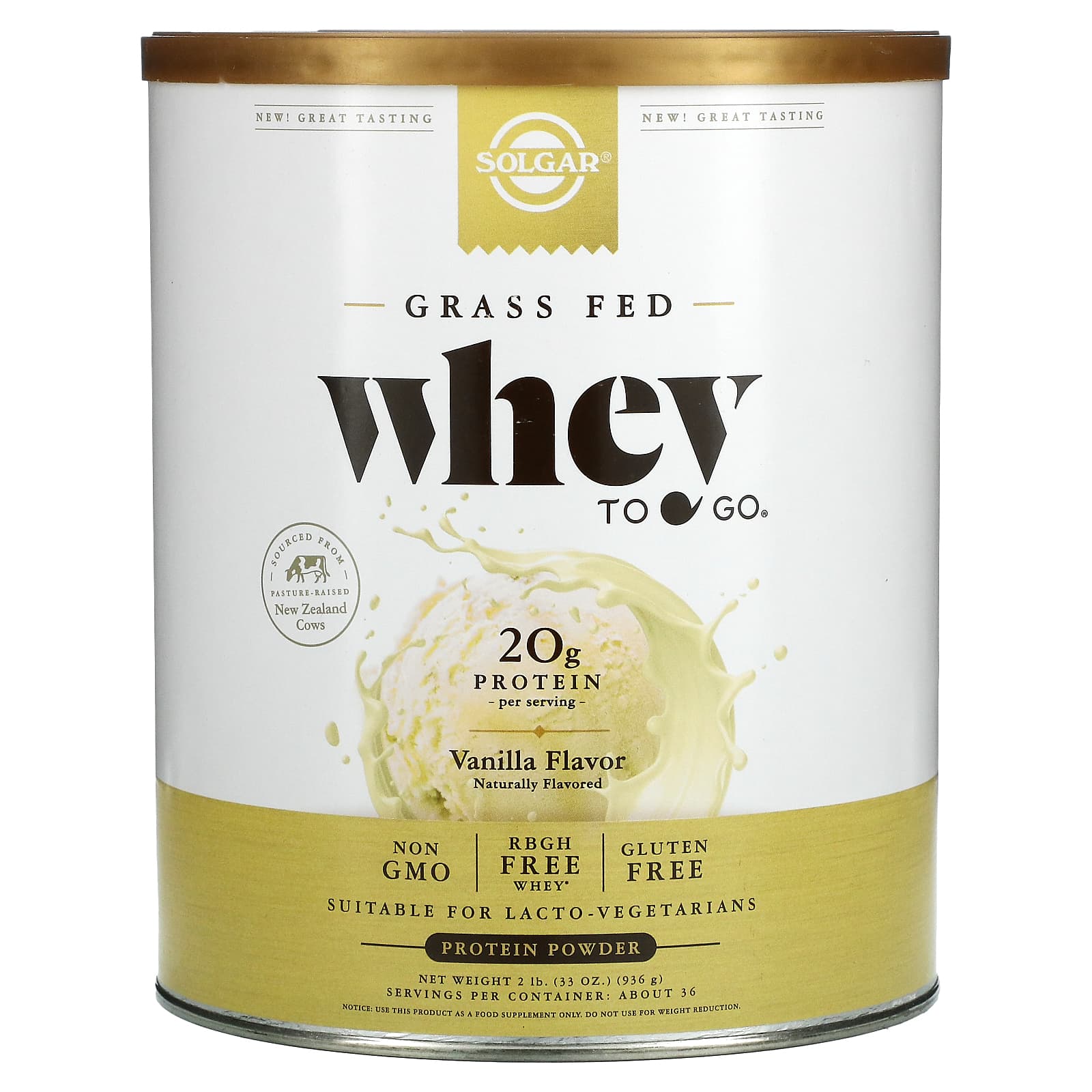 Solgar Whey To Go Protein Powder Natural Vanilla Flavor 32 Oz