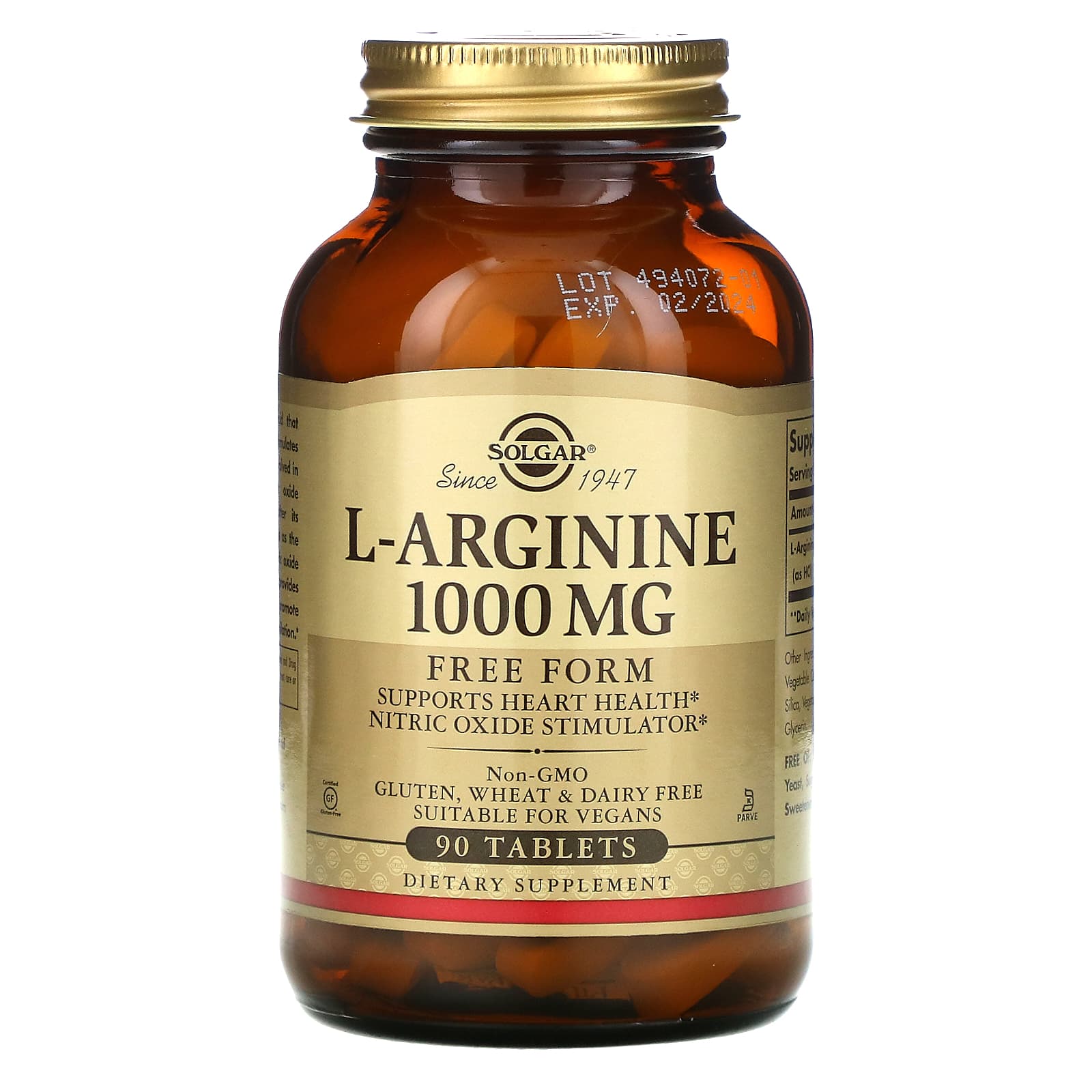 Solgar L-Arginine, Free Form, 1, 000 Mg, 90 Tablets