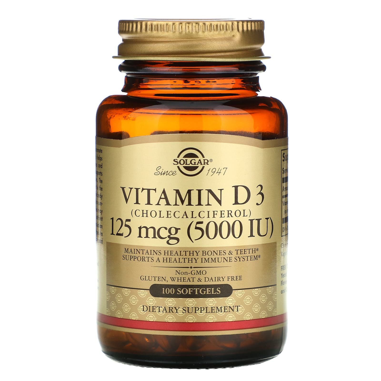 Solgar Vitamin D3 Cholecalciferol 125 MCG 5000 IU, 100 Softge