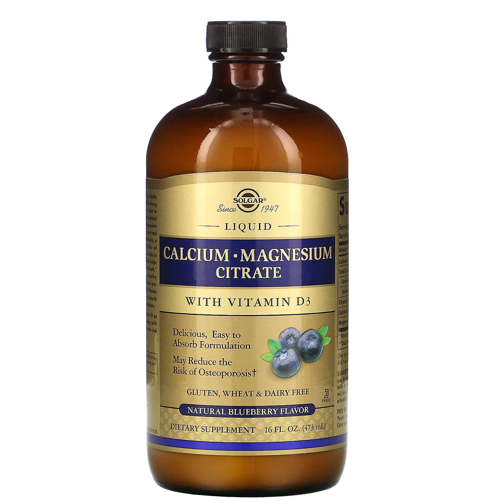 Solgar Liquid Calcium Magnesium Citrate With Vitamin D3 Blueberry