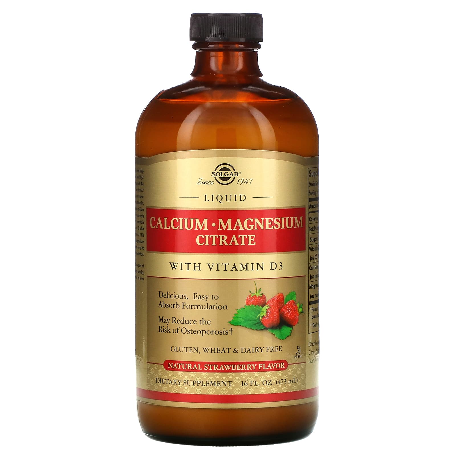 Solgar Liquid Calcium Magnesium Citrate With Vitamin D3 Strawberry