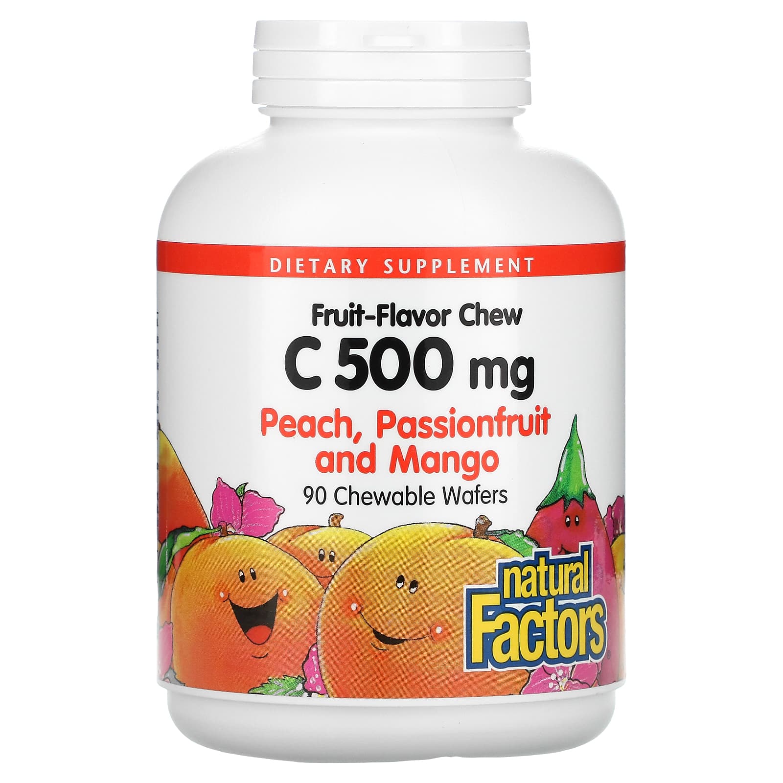 Natural Factors 100% Fruit Chew C Peach Passionfruit And Mango -- 500 Mg - 90 Chewable Wafers