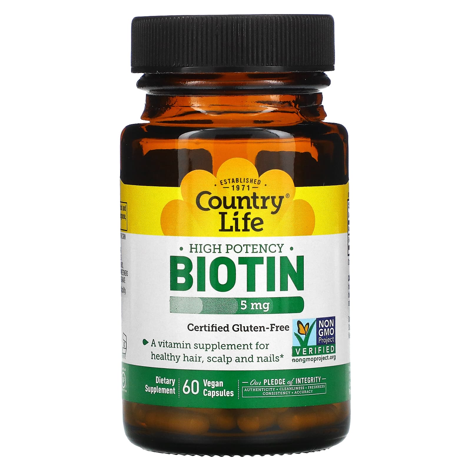 Country Life Biotin 5 Mg Super Potency, 60 Vegetarian Capsules