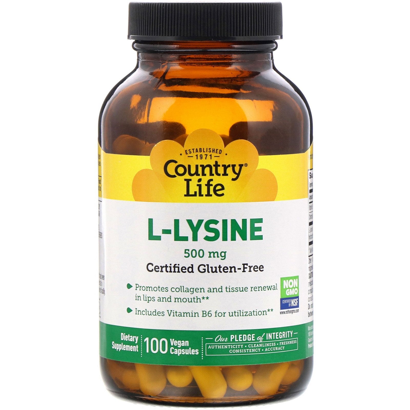 Country Life L-Lysine, 500 Mg, 100 Vegan Capsules