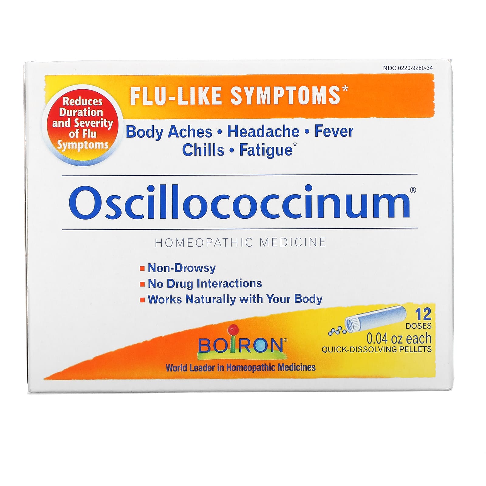 Boiron Oscillococcinum Homeopathic Quick-Dissolving Pellets, For Flu-Like Symptoms, 12 Doses