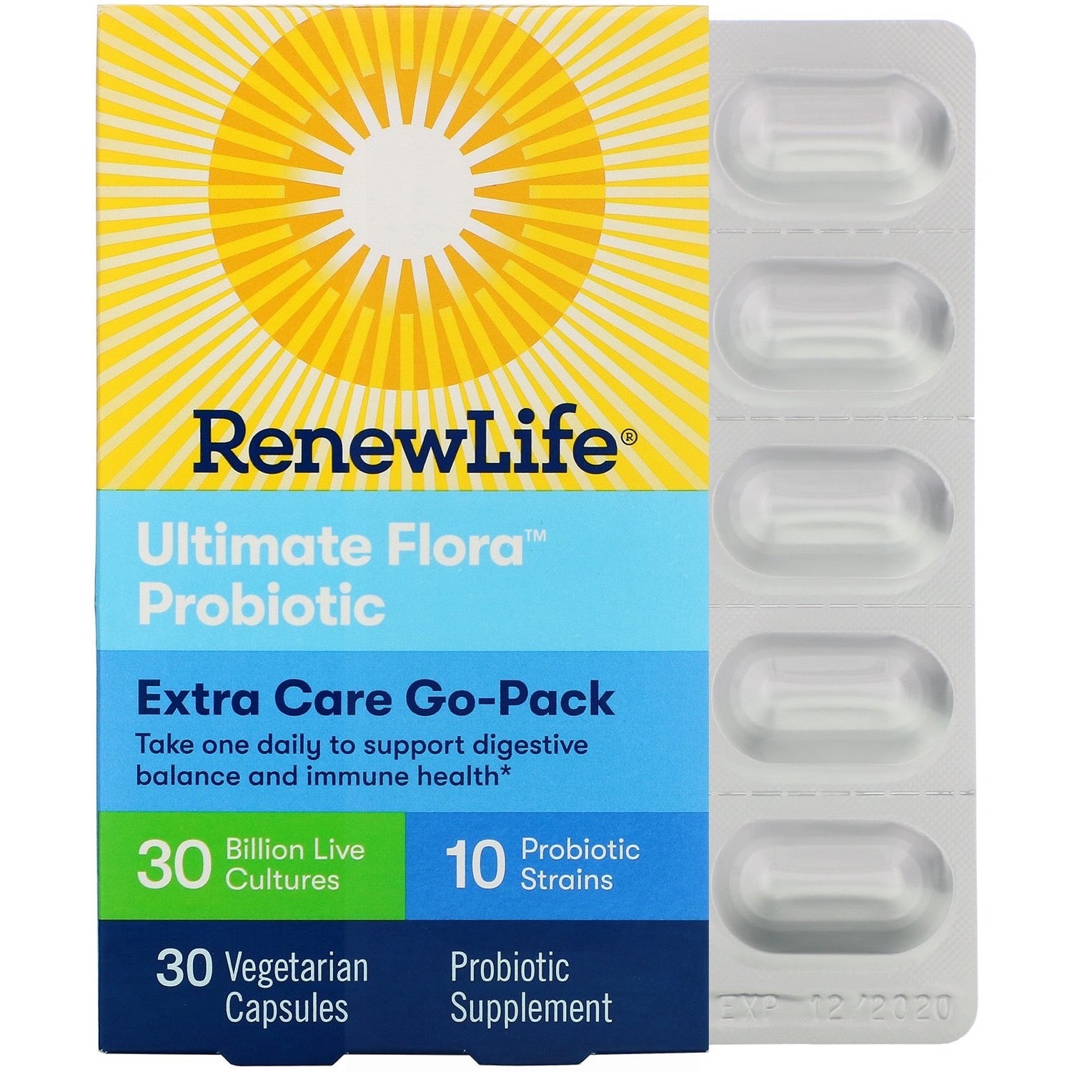 Renew Life Re Extra Care Ultimate Flora Probiotic Go Pack, 30 Vegetable Capsules