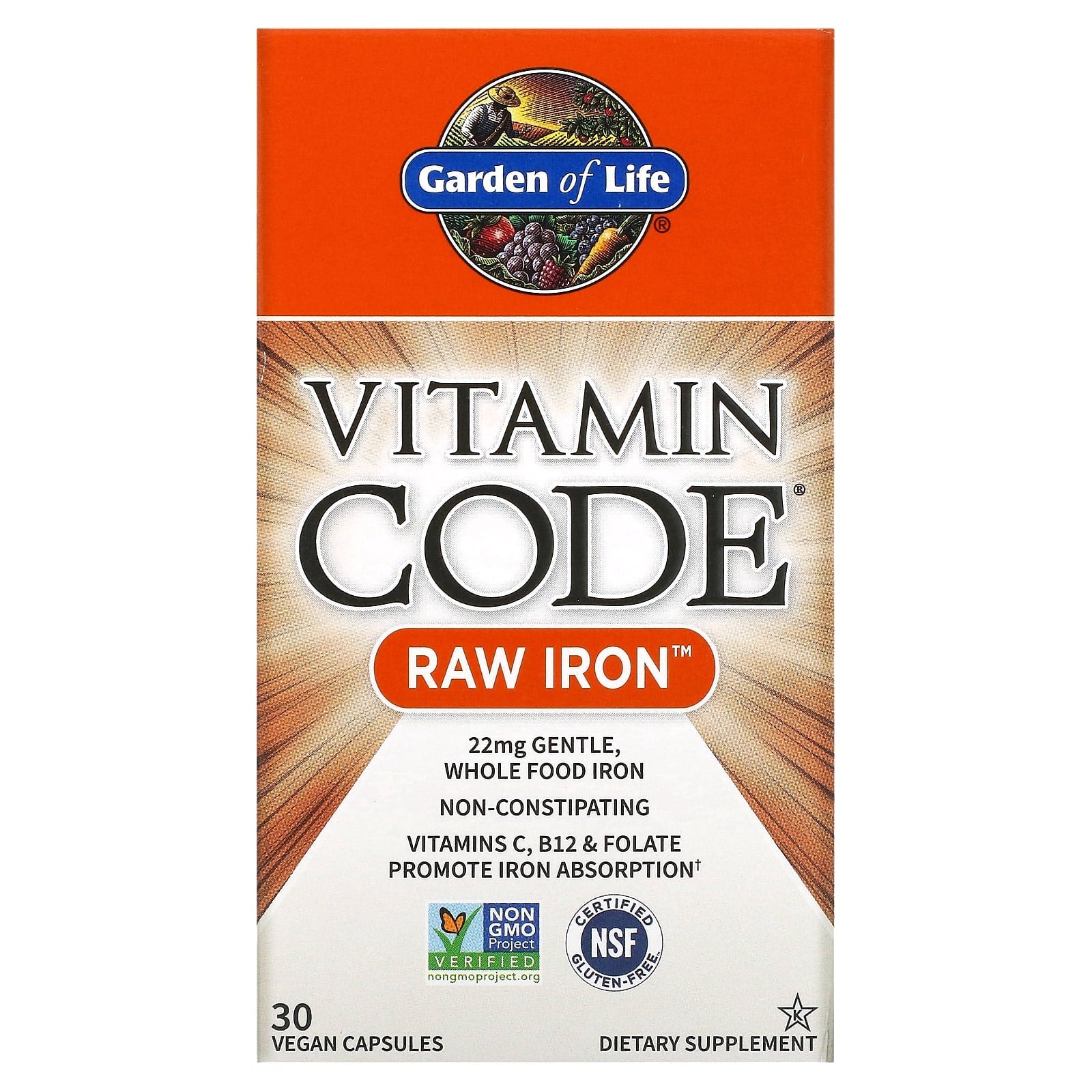 Garden of Life Mineral Supplements Vitamin Code Raw Iron Capsule 30ct