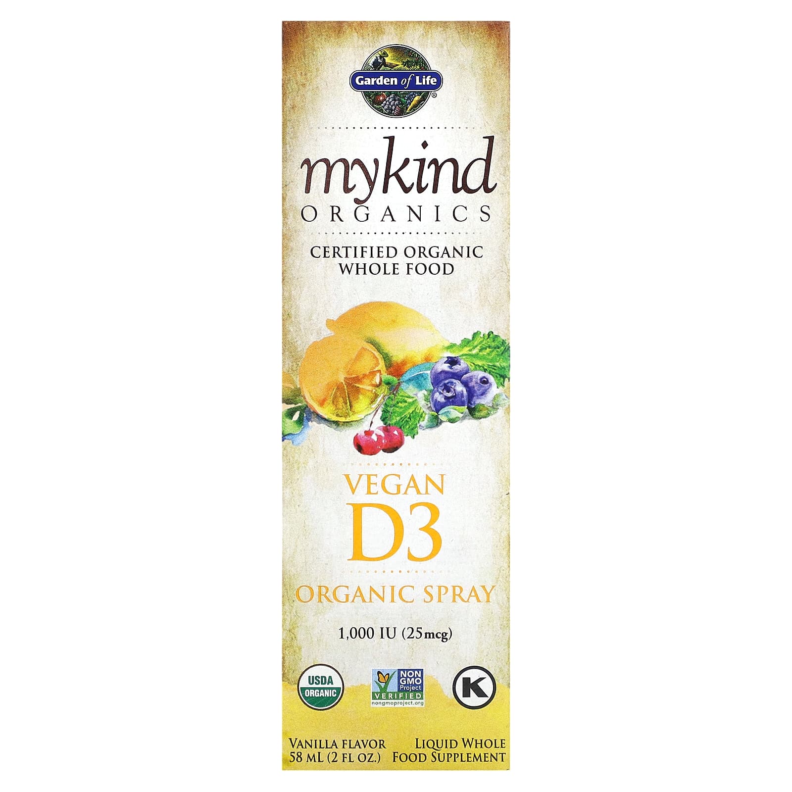 Garden of Life MyKind Organics Vitamin D3, Vegan, 1, 000 IU, Organic Spray, Vanilla
