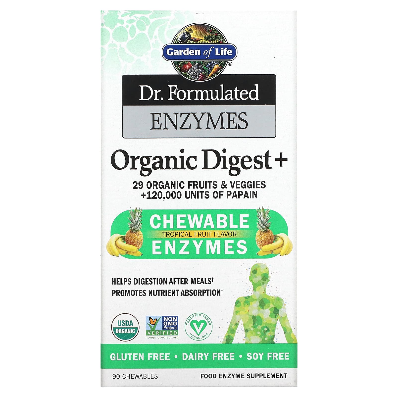 Garden of Life Organic Digest+ Enzymes, Chewable, Tropical Fruit Flavor
