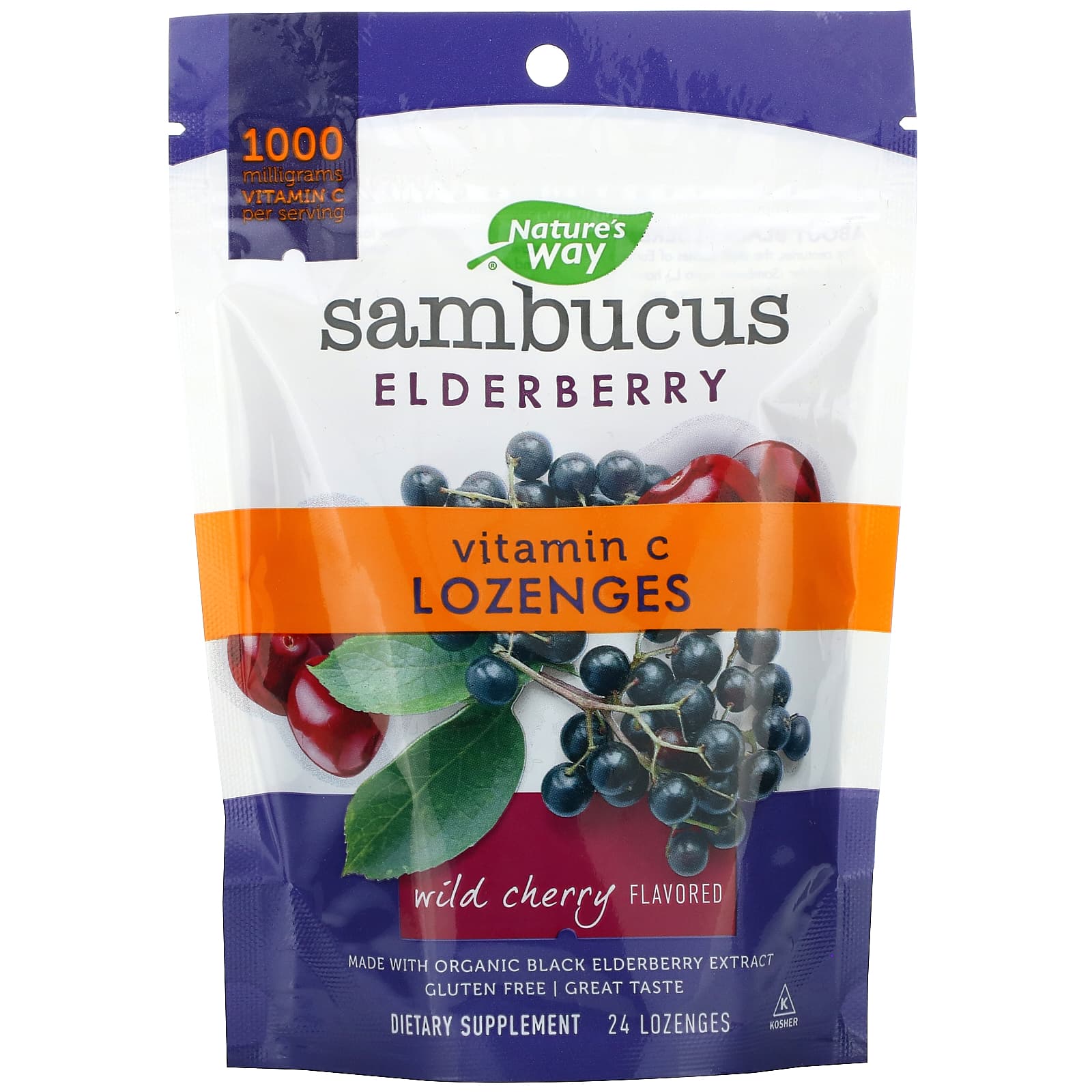 Nature's Way Sambucus Vitamin C Wild Cherry Lozenges 24 Lozenge