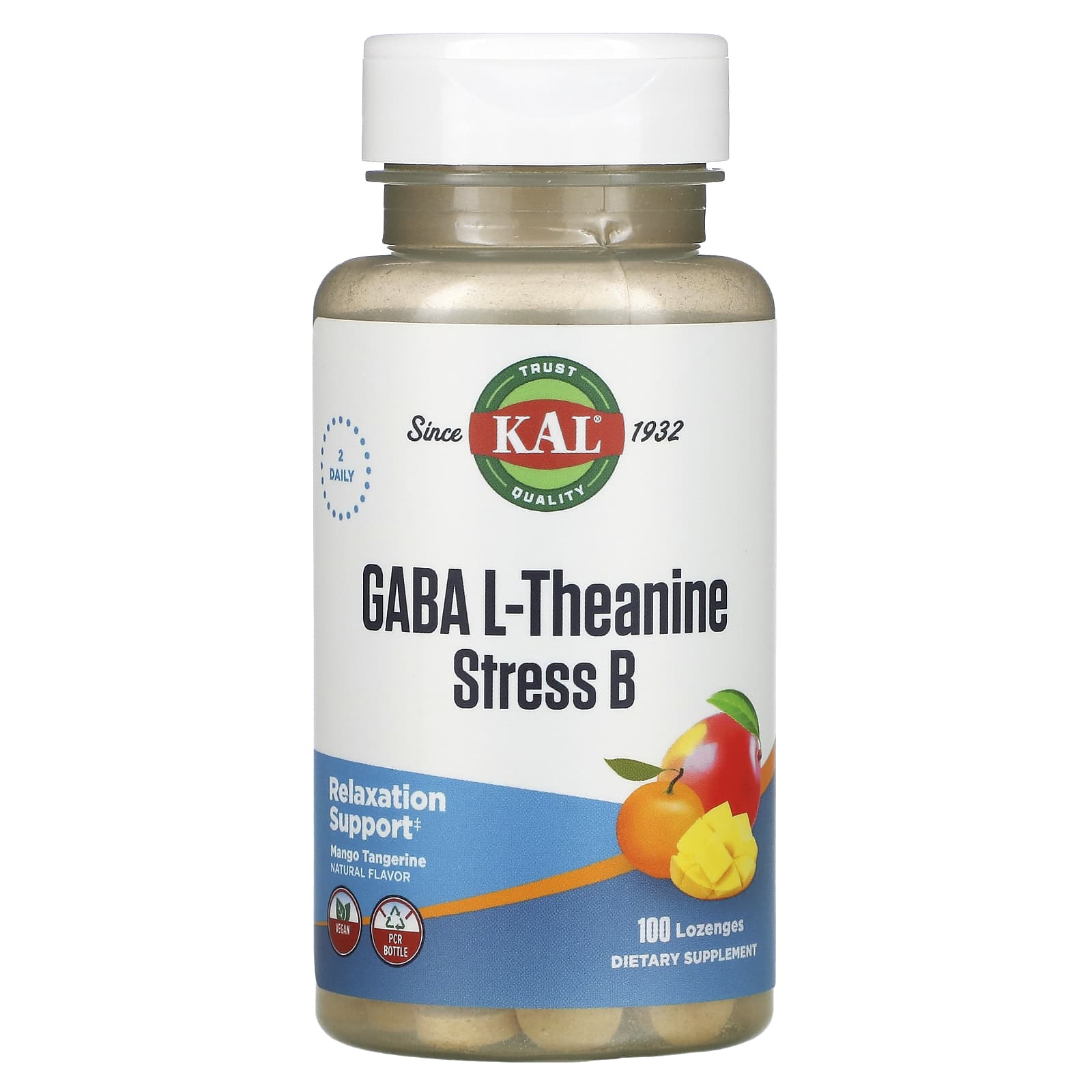 Kal GABA L-Theanine Stress B Lozenge, Natural Mango Tangerine Flavor, 100 Lozenges