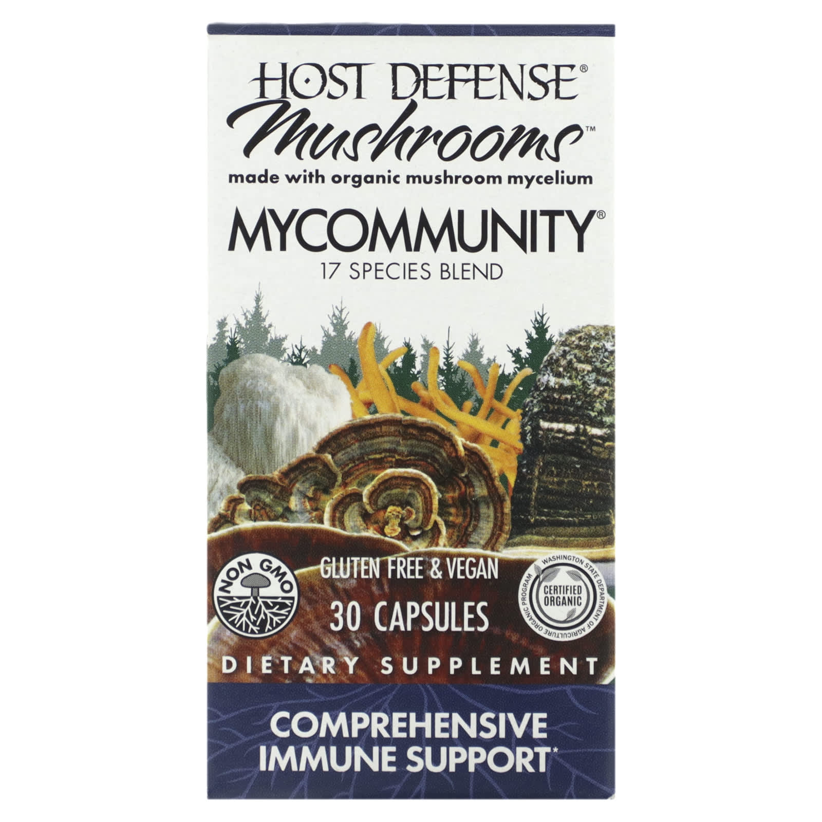 Host Defense Fungi Perfecti, Mushrooms, MyCommunity, Comprehensive Immune Support, 30 Vegetarian Capsules