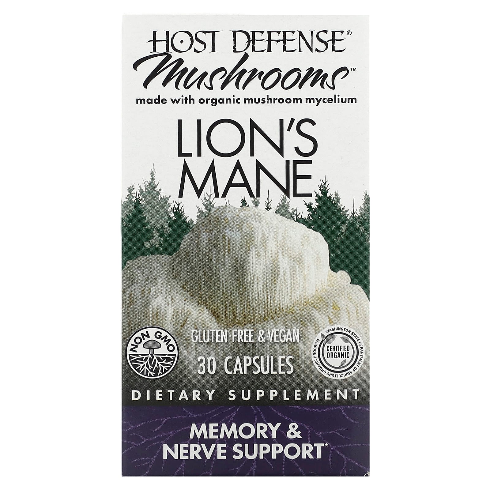 Host Defense Lion's Mane, Memory & Nerve Support, 30 Vegetarian Capsules