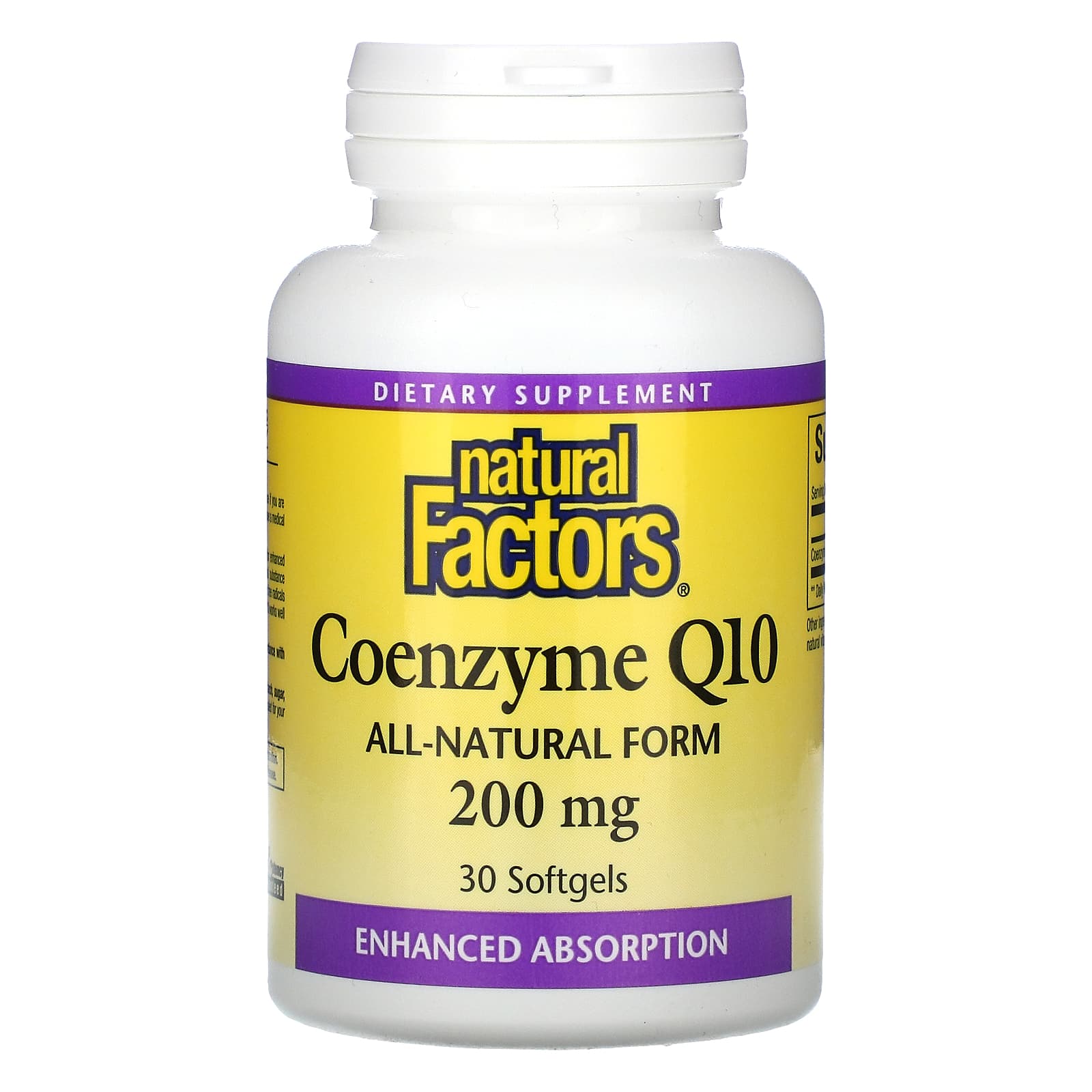 Natural Factors Coenzyme Q10 200 Mg In A Base Of Rice Bran Oil, 30 Softgels