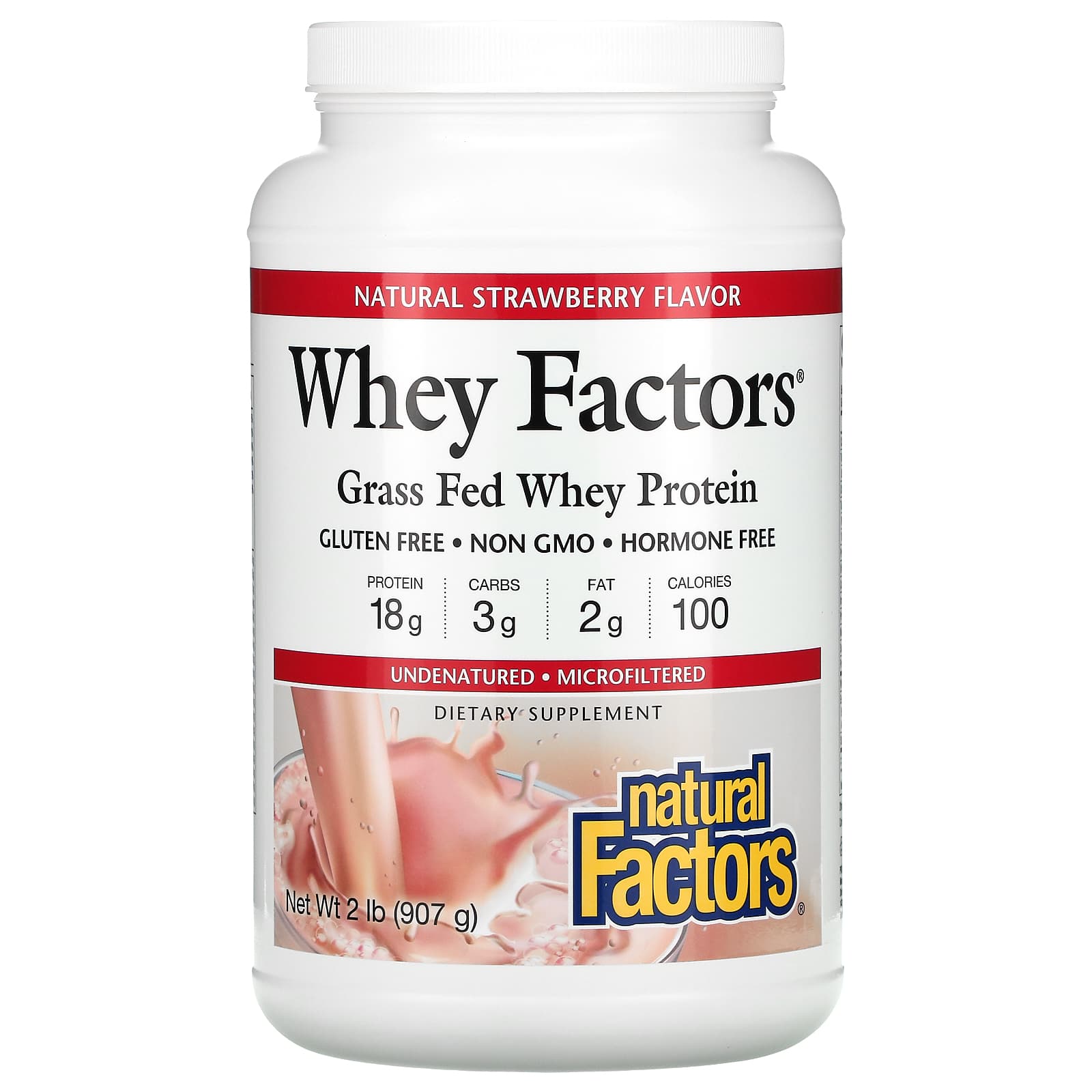 Natural Factors Whey Grass Fed Whey Protein – Strawberry, 2 Lbs Powder