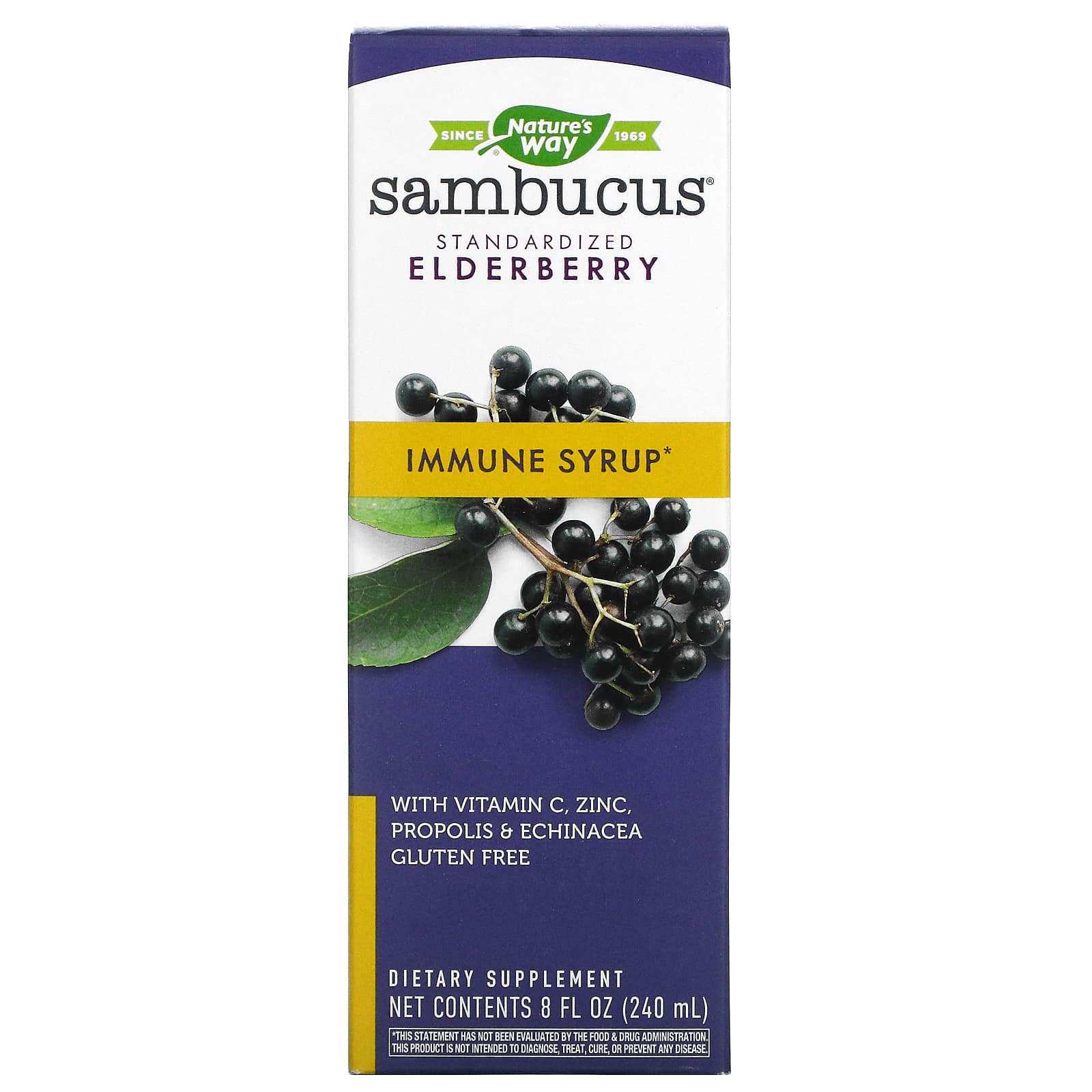 Nature's Way Sambucus Immune Elderberry Syrup Herbal Supplements With Echinacea Zinc And Vitamin C Gluten Free Vegetarian 8 Ounce Packaging May Vary