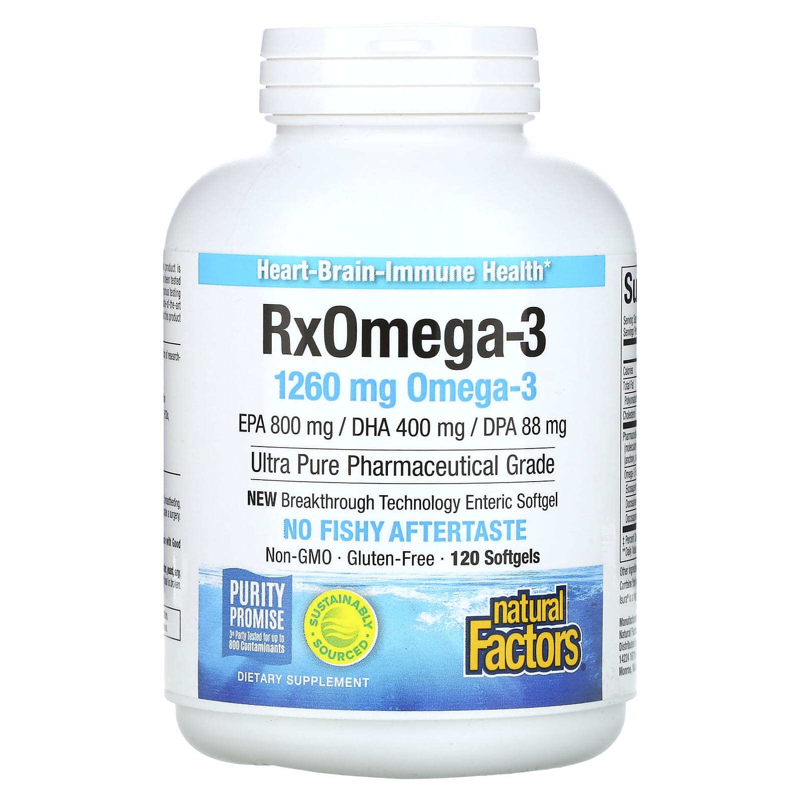 Natural Factors Rx Omega-3, 630 Mg, 120 Enteripure Softgels