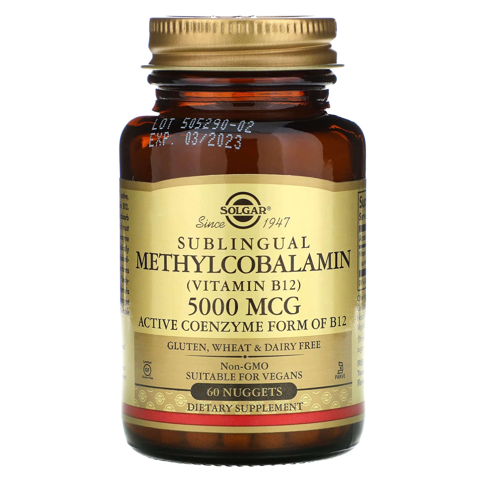Solgar Vitamin B-12 5000 Mcg Methylcobalamin, 60 Nuggets