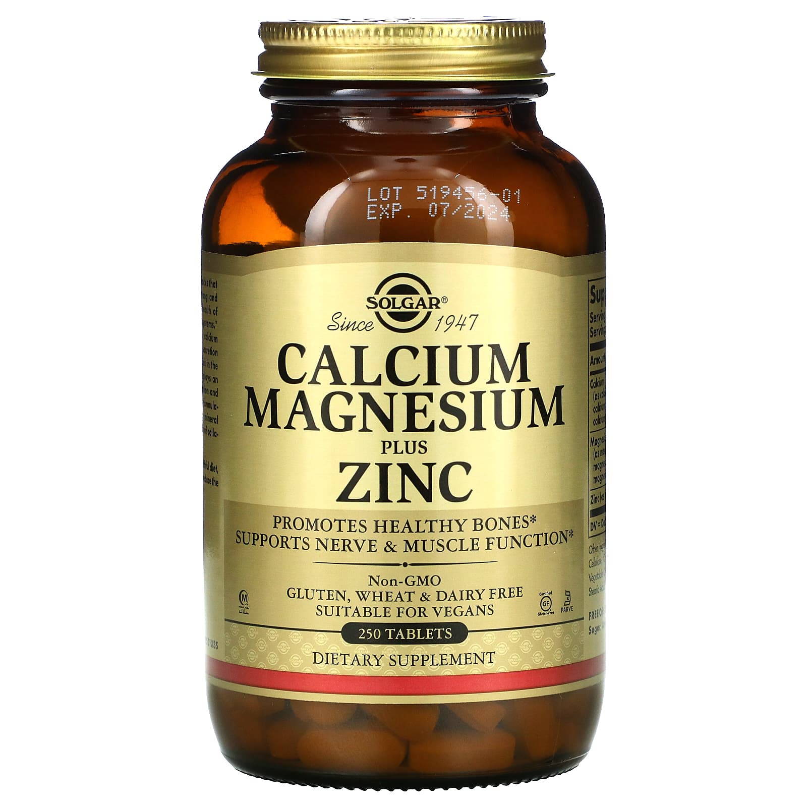 Solgar Calcium Magnesium Plus Zinc -- 250 Tablets