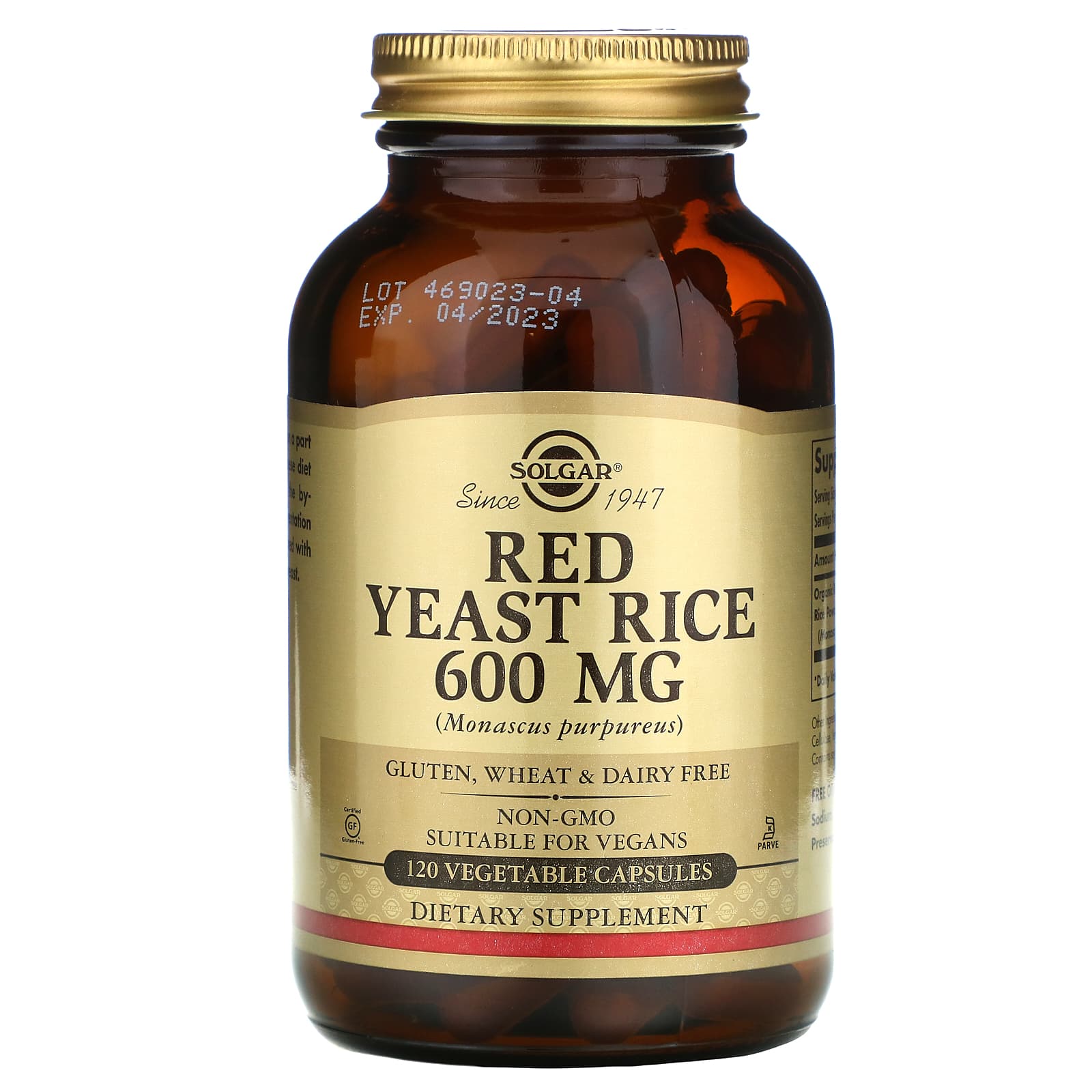 Solgar Red Yeast Rice Veg 600 Mg, 120 Vegetable Capsules