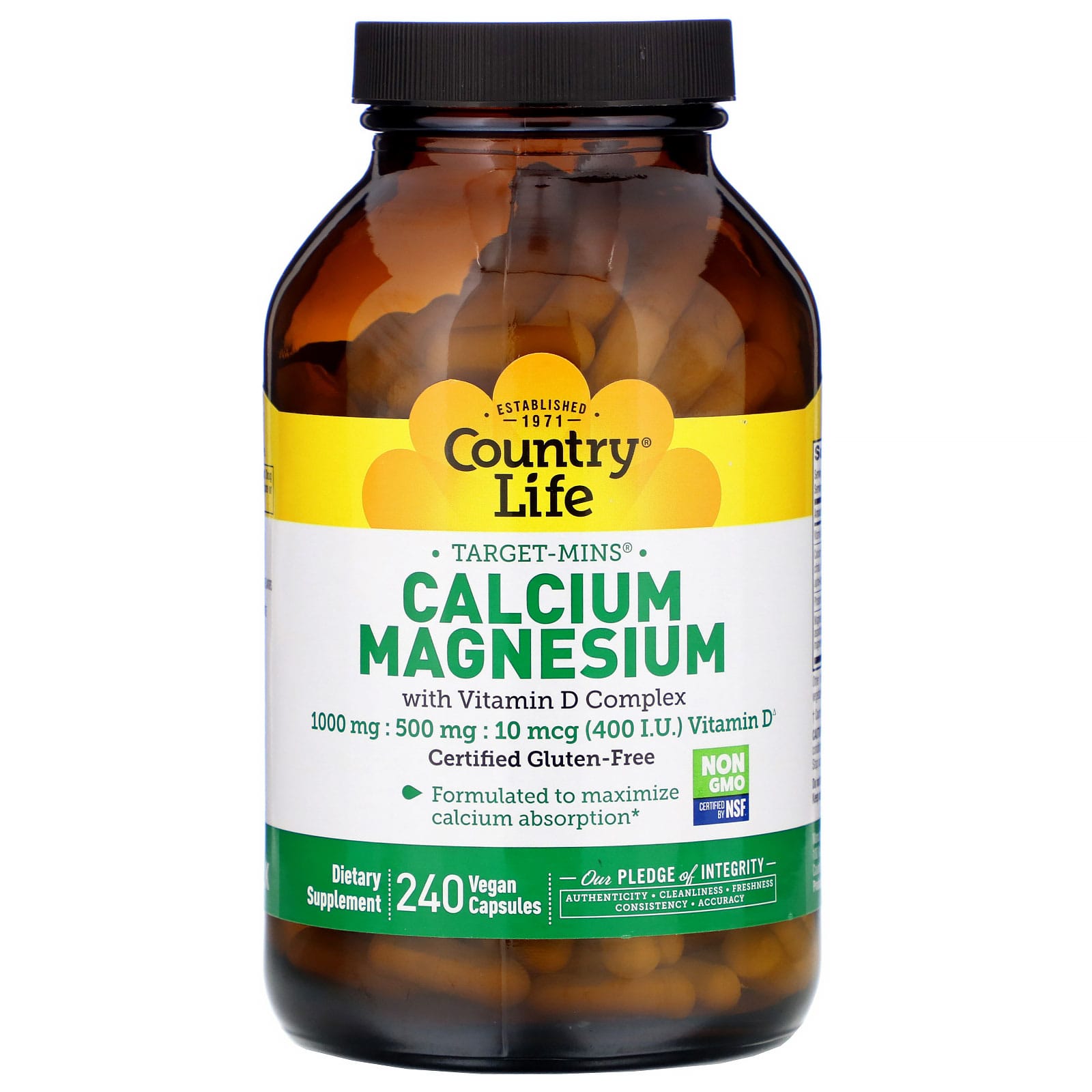 Country Life Calcium Magnesium - Vitamin D Complex - 240 Veggie Caps