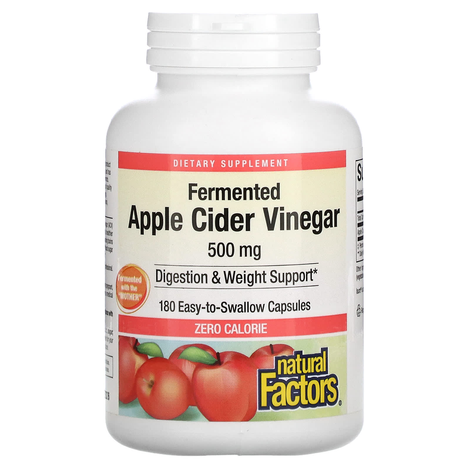 Natural Factors Apple Cider Vinegar, 500 Mg, 180 Capsules