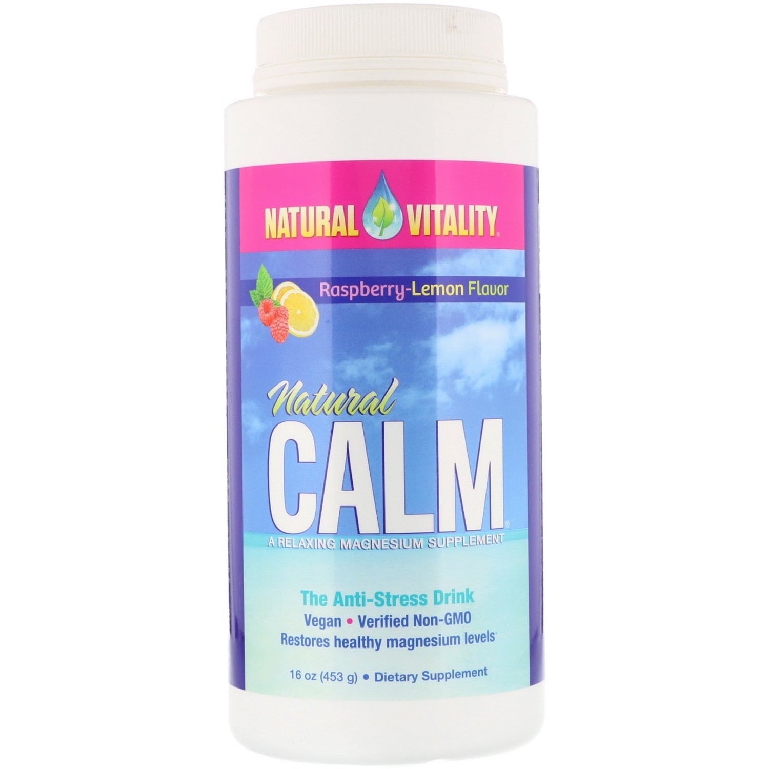 Natural Vitality Calm Anti-Stress Magnesium Drink Dietary Supplement Powder - Raspberry Lemon - 16oz