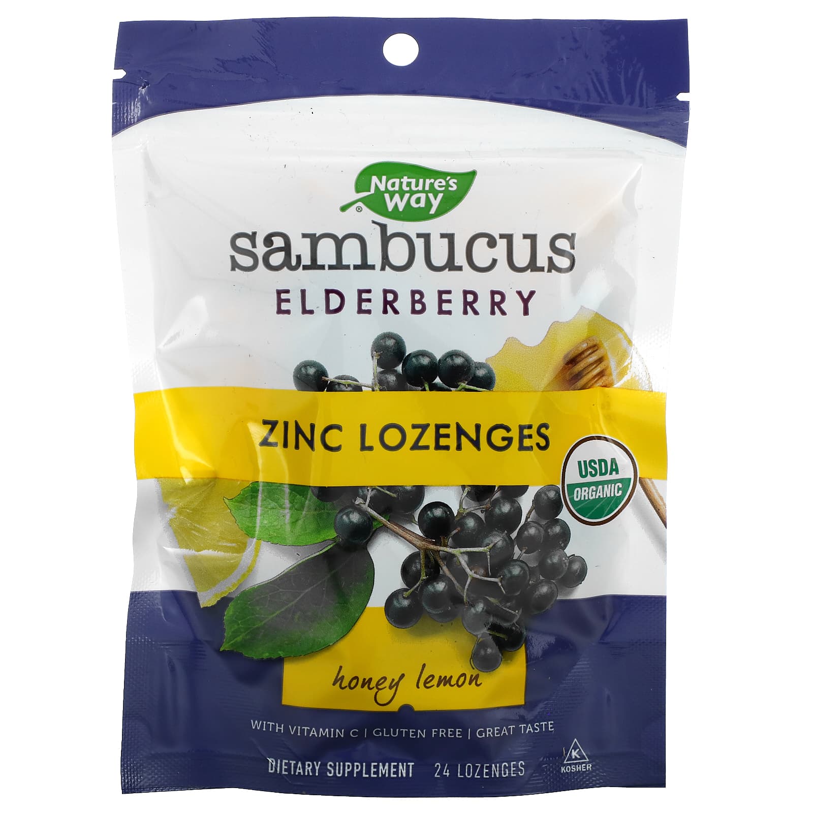Nature's Way Sambucus Elderberry Zinc Lozenges Honey Lemon Flavor 24ct