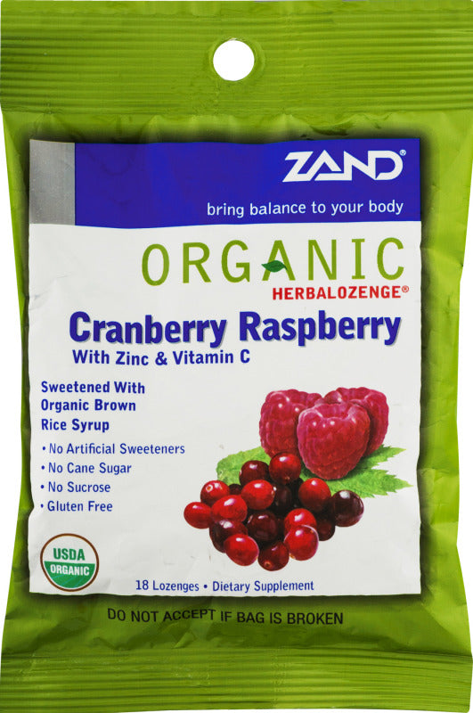 Zand Herbal Lozenge Organic Cranberry Raspberry 18 Lozenges