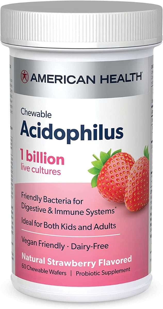 American Health Acidophilus 1 Billion Natural Strawberry Flavor Chewable Wafer