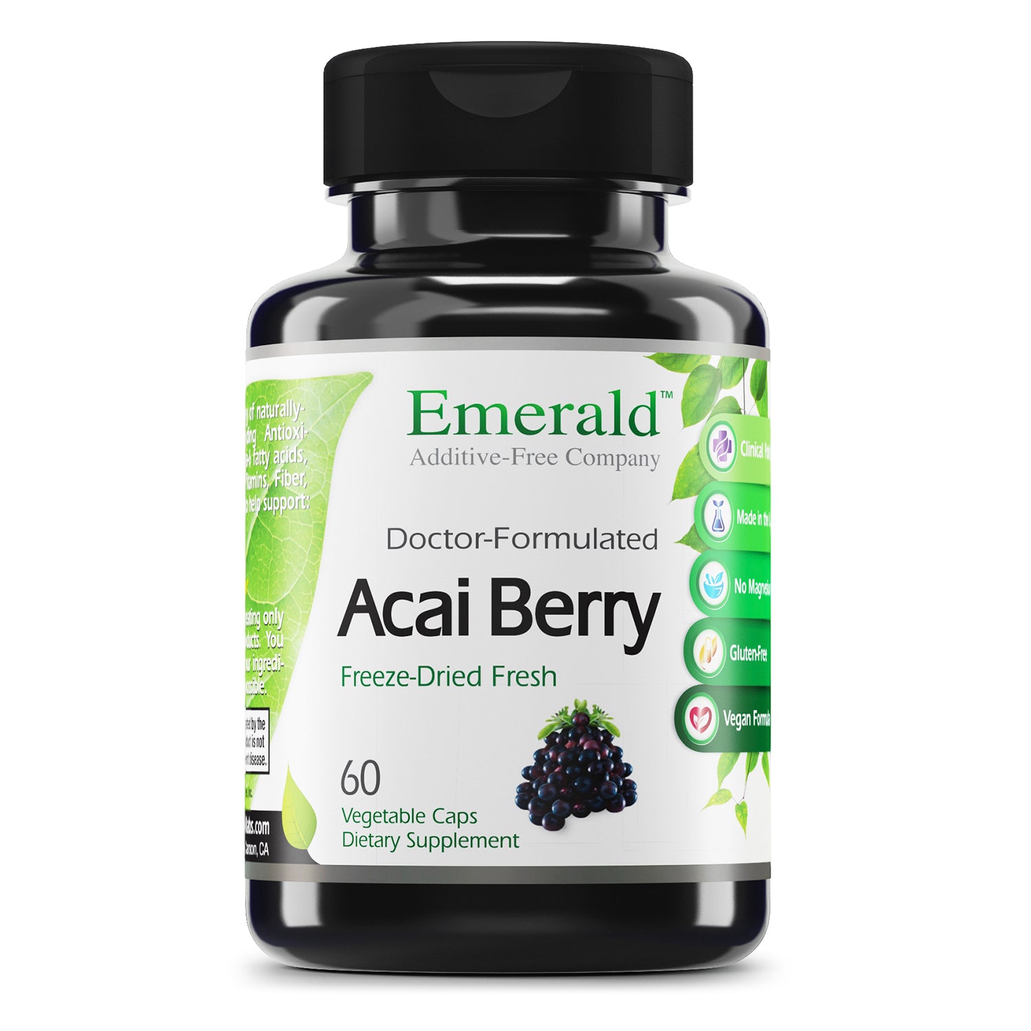 Emerald Labs Acai Berry Freeze-Dried Fresh - Increase Energy And Vitality - Supports Healthy Digestion, Fat Burning, Mental Alertness - 60 Vegetable Capsules