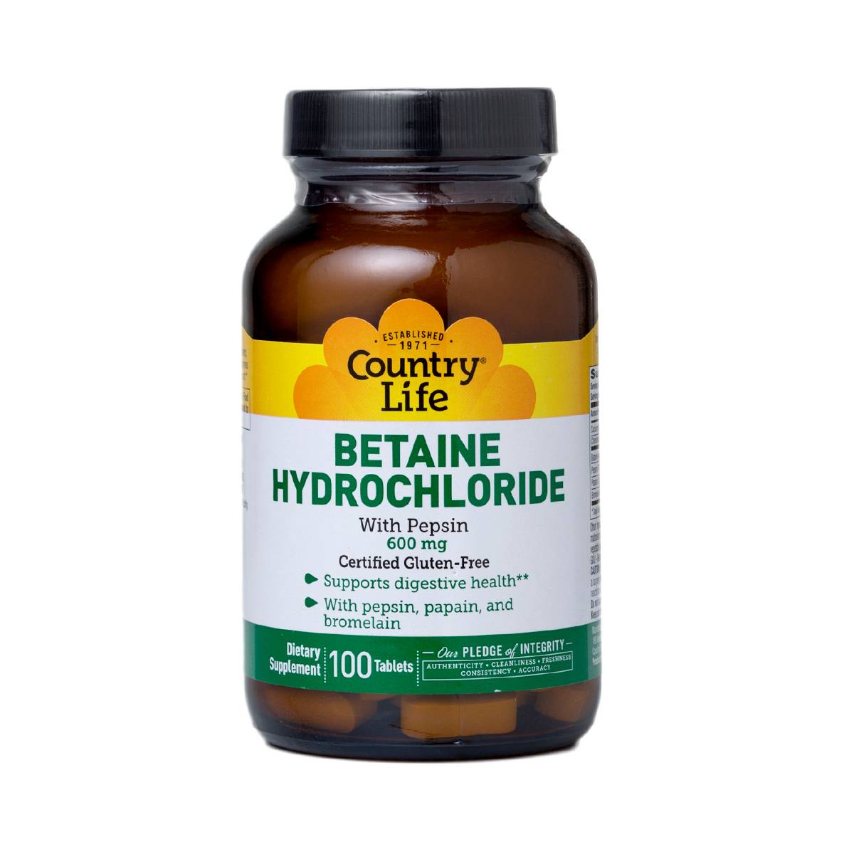 Country Life Betaine Hydrochloride Pepsin 100 Tablets
