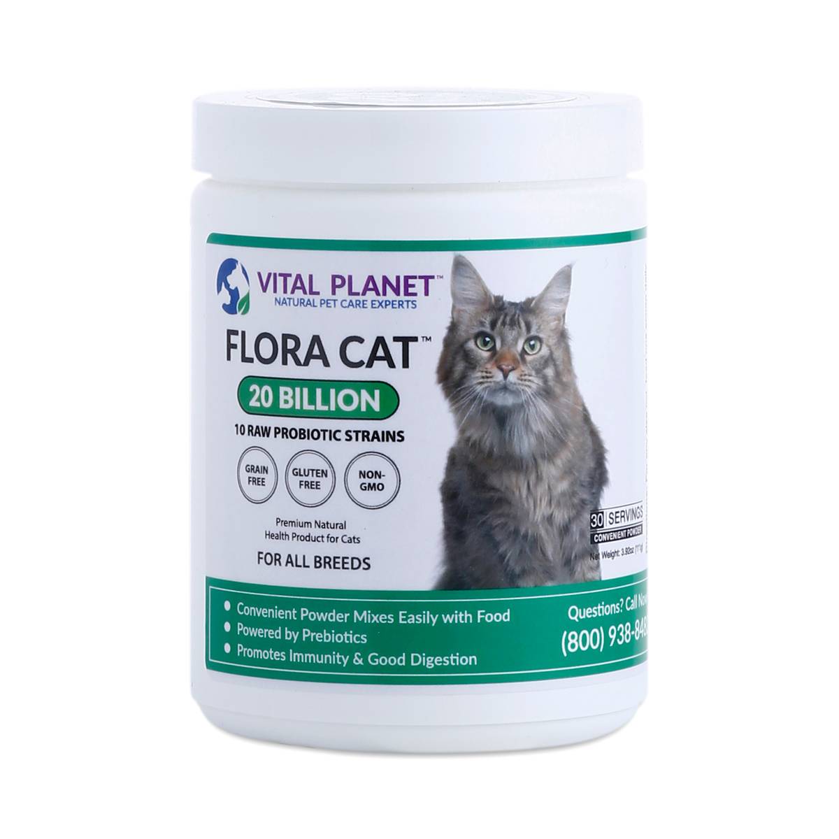 Vital Planet Flora Cat – High Potency, Multi-Strain Probiotic Formula For Cats – 3.92 Oz 30 Servings