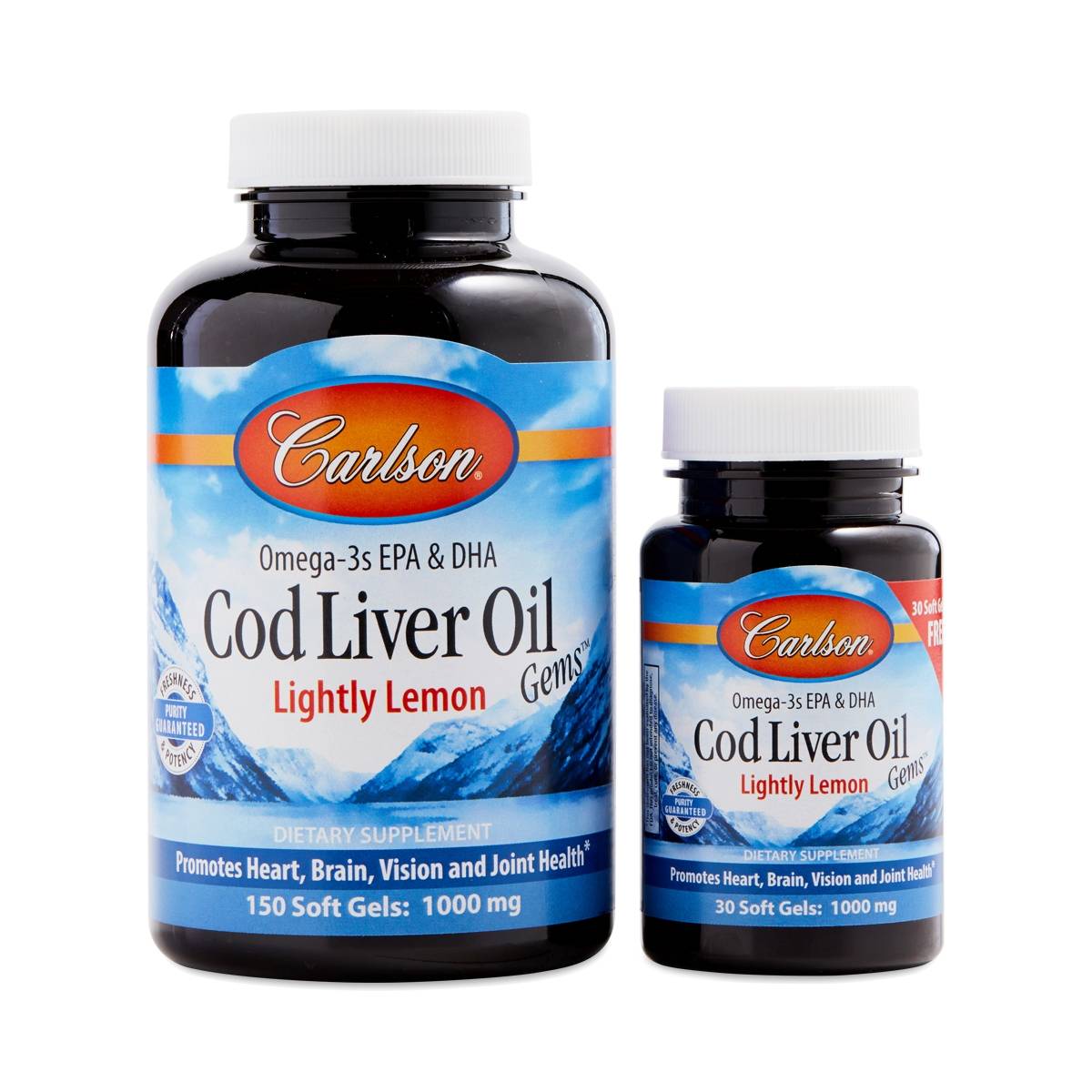 Carlson Gems 1000 Mg. Cod Liver Oil Light Lemon Dietary Supplement Soft Gels