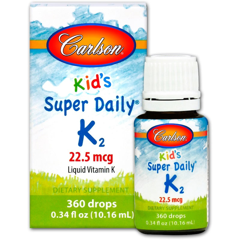 Carlson Labs Kid's Super Daily K2, 22.5 Mcg, Liquid Vitamin K2 As MK7, Vegetarian, Unflavored, 360 Drops