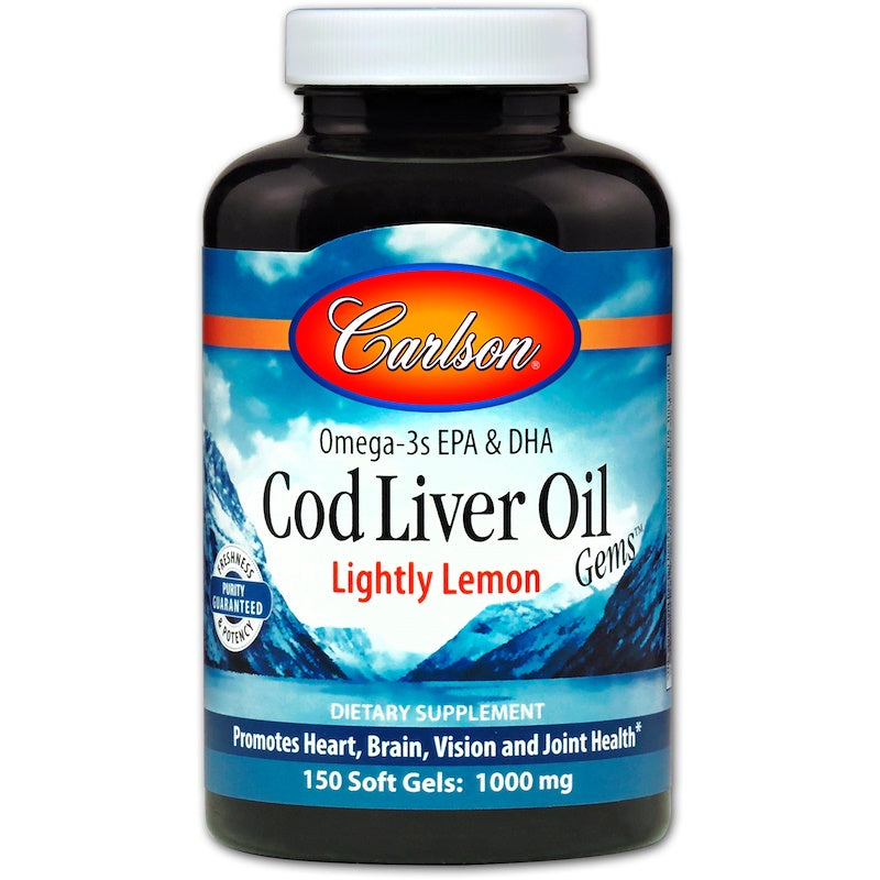 Carlson Labs Cod Liver Oil Gems, Lightly Lemon, 1000 Mg, 150 Soft Gels