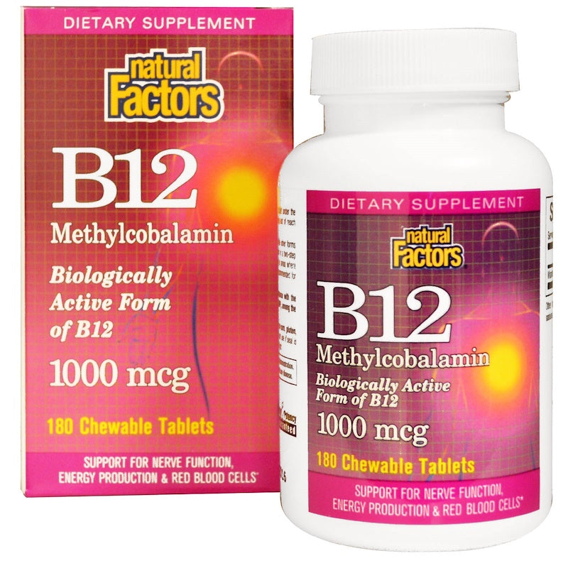 Natural Factors B12, Methylcobalamin, 1000 Mcg, 180 Chewable Tablets