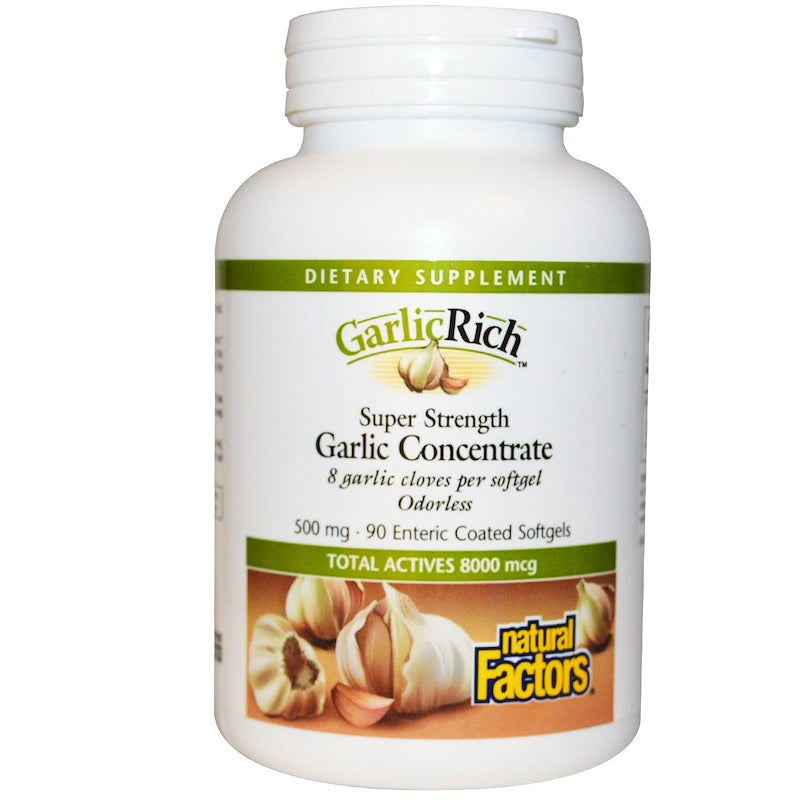 Natural Factors GarlicRich, Super Stength, Garlic Concentrate, 500 Mg, 90 Enteric Coated Softgels