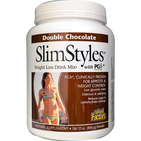 Natural Factors SlimStyles Weight Loss Drink With PGX Powder Double Chocolate